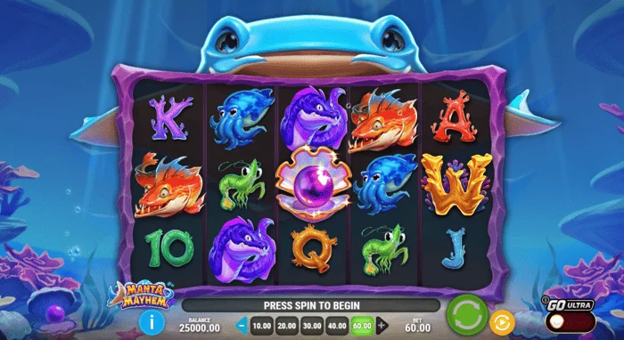 Manta Mayhem - makaralı ve manta vatozlu oyun ekranı